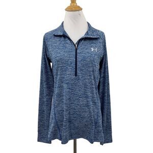 Under Armour Shirt Womens M Medium Blue Spacedye Half Zip Tech Twist HeatGear